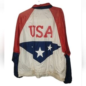 Vtg USA Olympic Track Jacket Men Lg Satin Colorblock Full Zip Sporty Athleisure